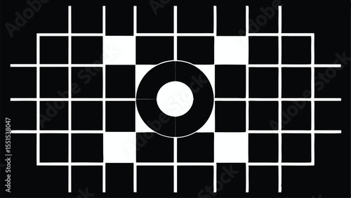 Abstract black and white vector composition featuring blended squares and circles