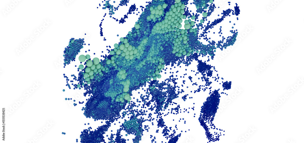 Obraz premium Stunning abstract image of blue and green particles dispersing. Ideal for tech, science, and design projects.