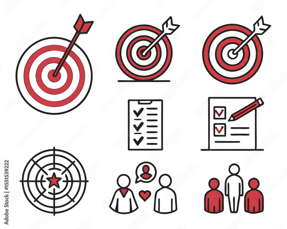 Target, Checklist, and People Icons Set Target, Checklist, and People Icons Set