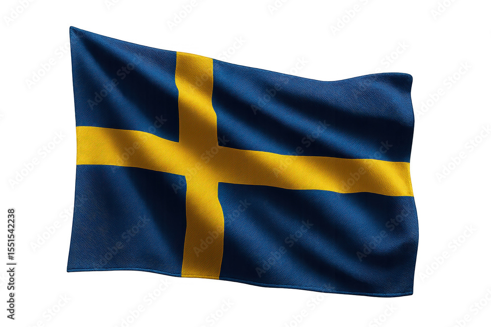 Waving flag of Sweden isolated on transparent background, national symbol. Waving flag of Sweden isolated on transparent background, national symbol.