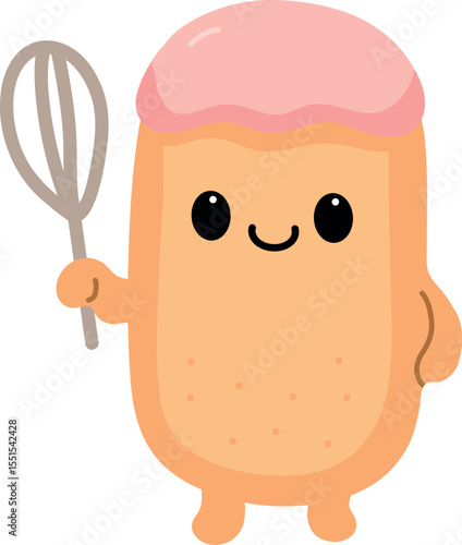 Cartoon Eclair Character with Whisk