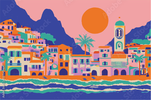 Amalfi coastline colourful mediterranean travel destination. Summer vacation background