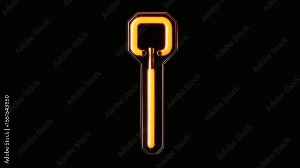 Orange Neon Key on Black Background Orange Neon Key on Black Background