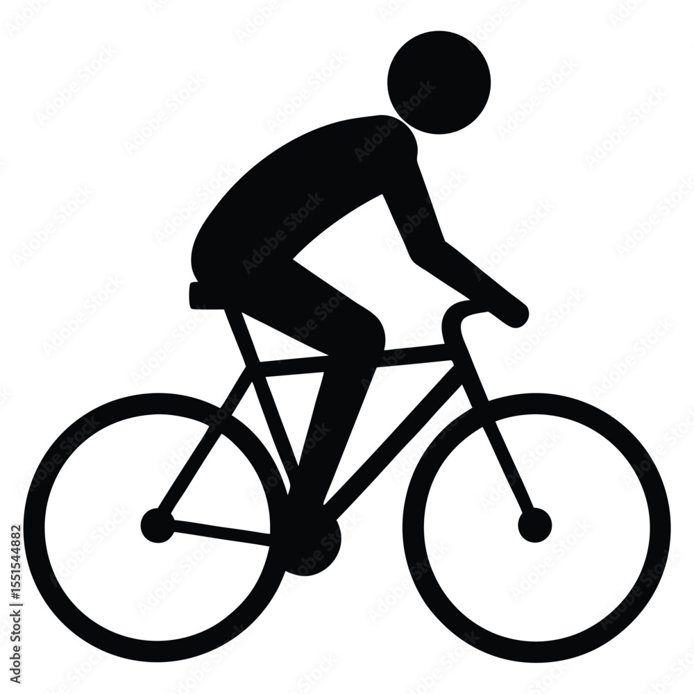 Obraz premium Cycling Silhouette Icon of Cyclist Riding a Bicycle on White Background