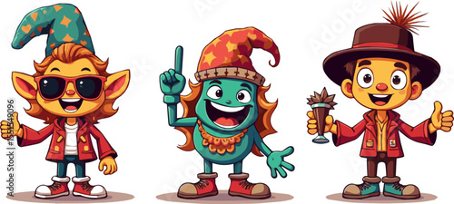 Create a kinds of deferent Retro cartoon characters on posters with quotes. Groovy mascot posters with slogan. 