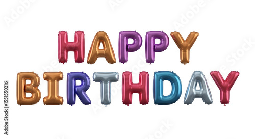 Colorful Happy Birthday Balloon Letters 3d rendered isolated on white background
