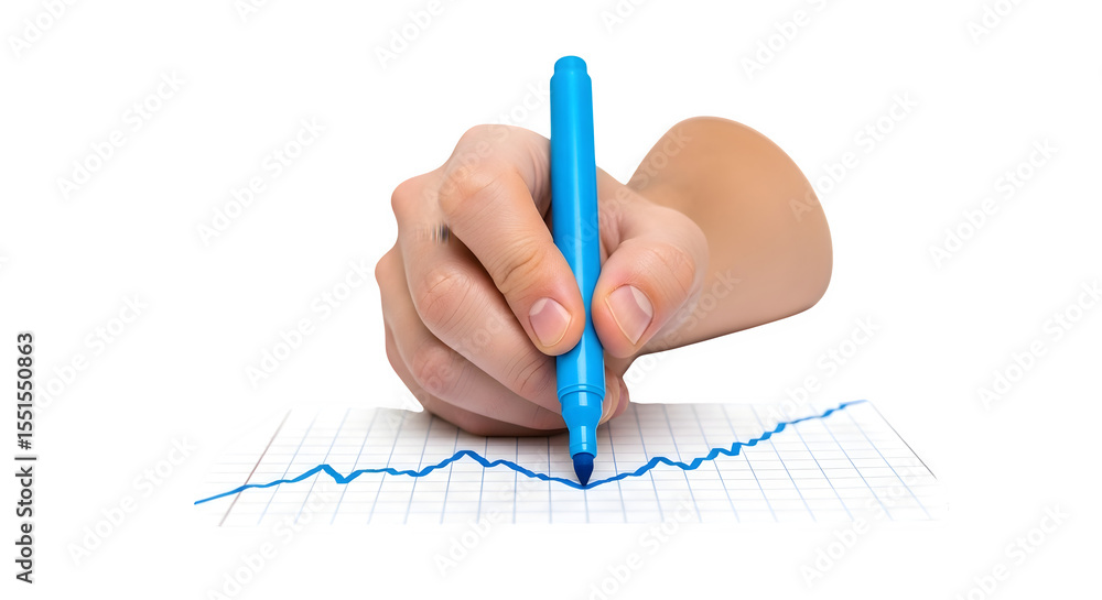 Hand drawing a line graph 3d rendered isolated on white background
