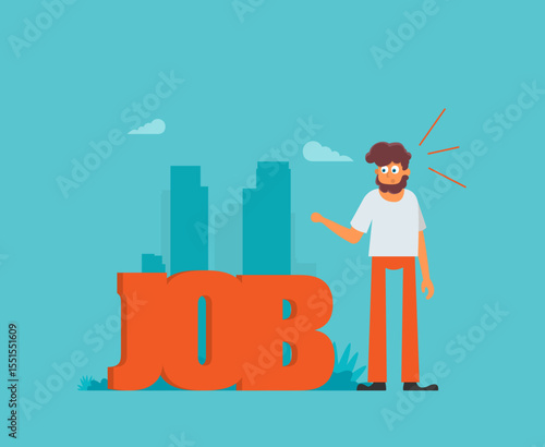 Flat vector illustration, job search, recruitment, workgroup, freelance, web graphic design