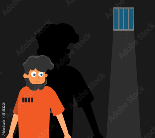 Prisoner, flat vector illustration of prison cell
