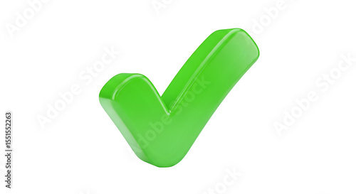 Green check mark 3d rendered isolated on white background