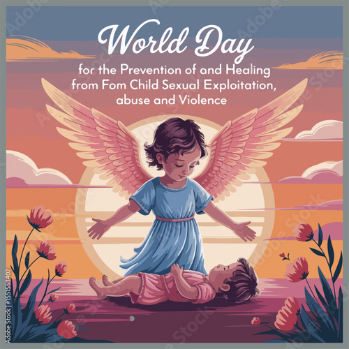 Heartfelt flyer showing protection, healing, and hope for children against abuse and exploitation.