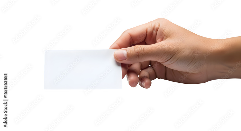 Hand holding blank business card isolated on white background Hand holding blank business card isolated on white background