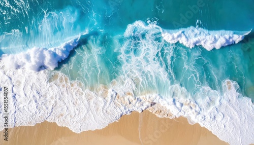 Ocean Waves Crashing on the Shore: Capture the raw energy of the ocean with this captivating image of turquoise waves crashing onto a sandy beach, a symphony of motion, color.