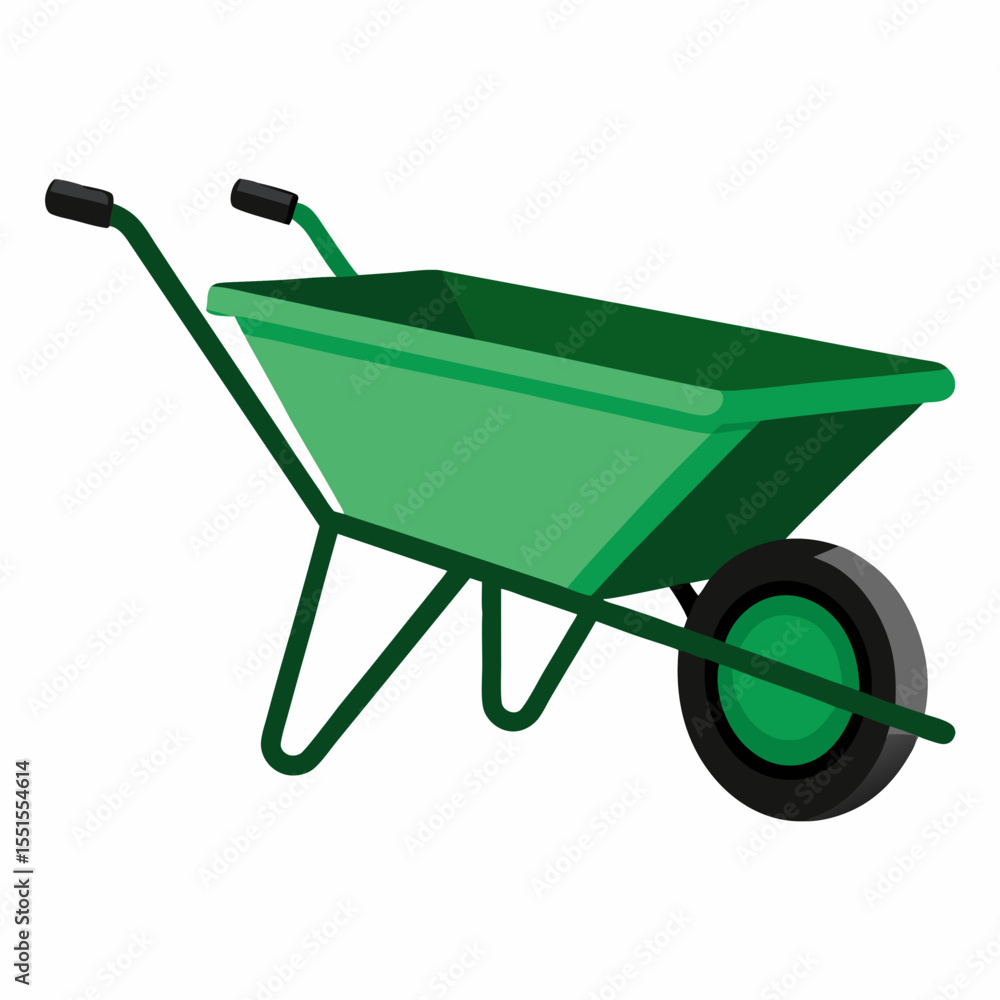 Cartoon green wheelbarrow filled with garden tools – vector illustration for landscaping, farming, gardening sticker collections, and eco lifestyle branding. Cartoon green wheelbarrow filled with garden tools – vector illustration for landscaping, farming, gardening sticker collections, and eco lifestyle branding.