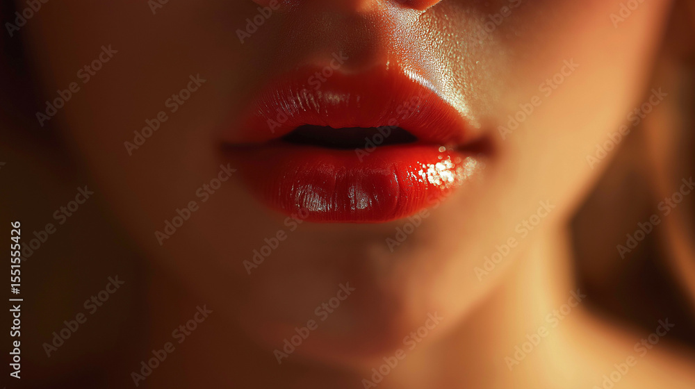 Obraz premium Glossy red lips with perfect texture, radiating elegance and allure.
