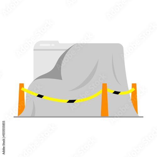 Flat illustration of web page under construction or maintenance. The webpage surrounded by safety barricades. content is not yet available, still being developed, or temporarily inaccessible