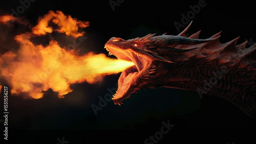 Fierce Red Dragon Breathing Fire
