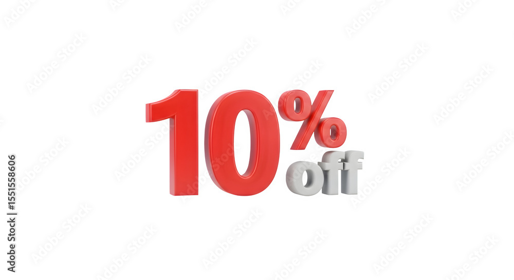 Ten Percent Off Discount 3d rendered isolated on white background Ten Percent Off Discount 3d rendered isolated on white background