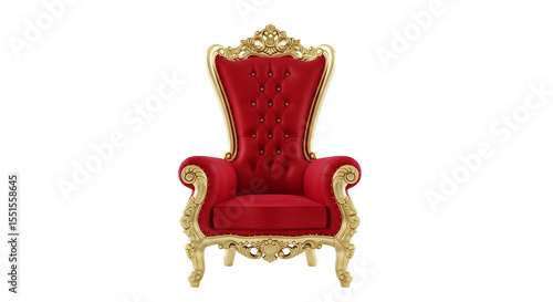 Regal red throne chair, 3d rendered isolated on white background