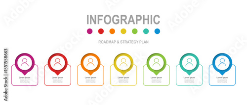 For business concept with 7 steps infographics,  circle shape with multicolor label, design for workflow layout, diagram, annual report, web design. vector illustration