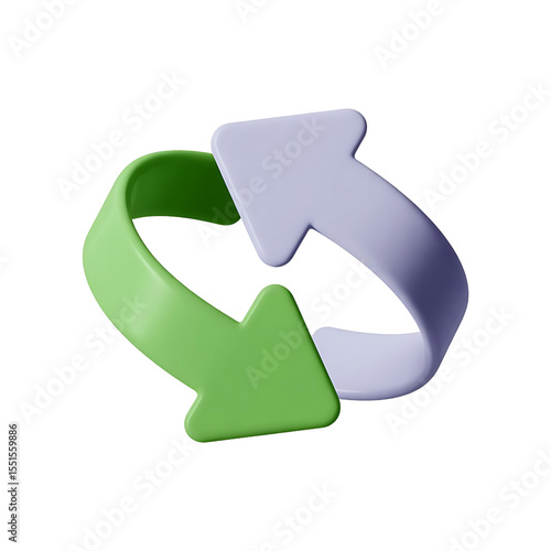 Two curved arrows one green and one purple in a circular motion