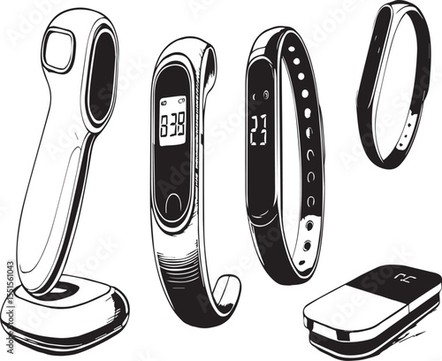Hand-Drawn Smart Wearable Devices and Fitness Trackers Illustration


