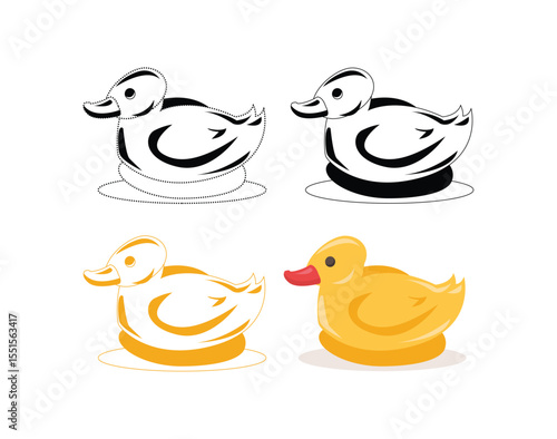 cute duck drawing and coloring with cartoon style isolated using kids worksheet page. cartoon duckling outline.