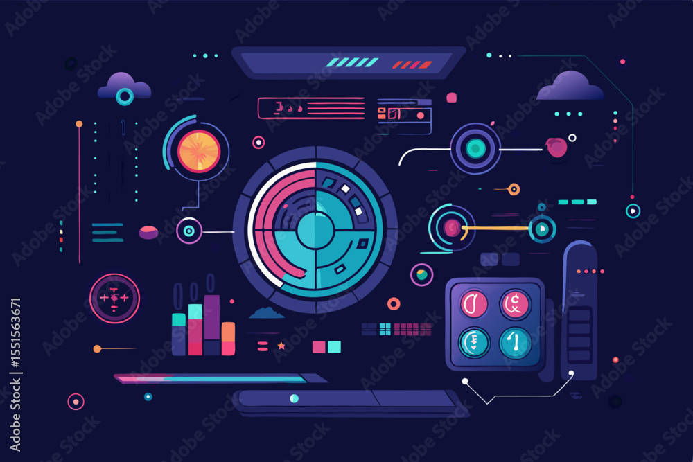 Obraz premium Minimal Futuristic Tech UI Vector Interface Kit