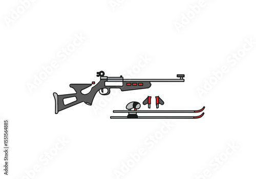 Biathlon equipment: rifle, skis, and poles illustration.
