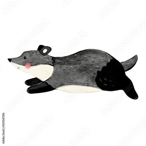 Wild badger hand drawn illustration watercolor