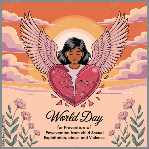 Heartfelt flyer showing protection, healing, and hope for children against abuse and exploitation.