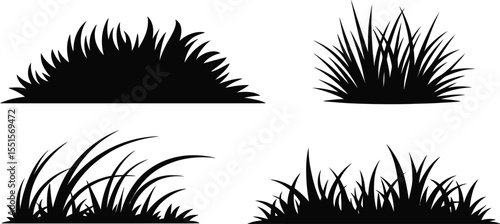 Simple collection of ground grass silhouette vector elements in clean clump layouts with varied shape