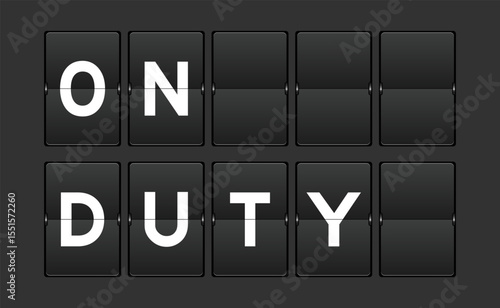 Black color analog flip board with word on duty on gray background