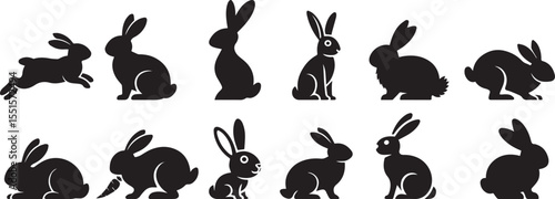 Set of cute rabbit silhouette vector icon collection for easter day design
