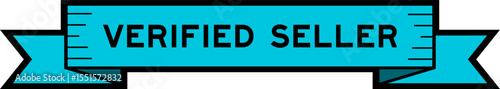 Ribbon label banner with word verified seller in blue color on white background