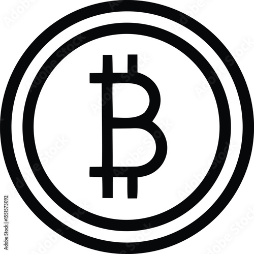 Simple black and white graphic icon representing the bitcoin cryptocurrency symbol within concentric circles