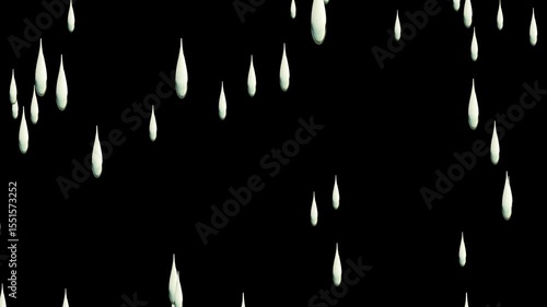 Abstract White Liquid Drops Falling Down on a Black Background  Seamless Animation Loop