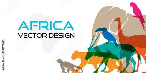 African animals silhouettes. Wild nature decoration element in overprint style.