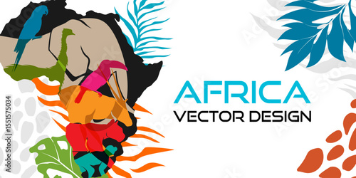 African animals on the Africa map wild nature decoration elements.