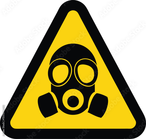 "Gas mask icon in black inside yellow triangle, warning of toxic gas or need for respiratory protection"
