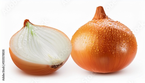 generative ai fresh onion vegetable with water droplets isolated on white background with clipping path