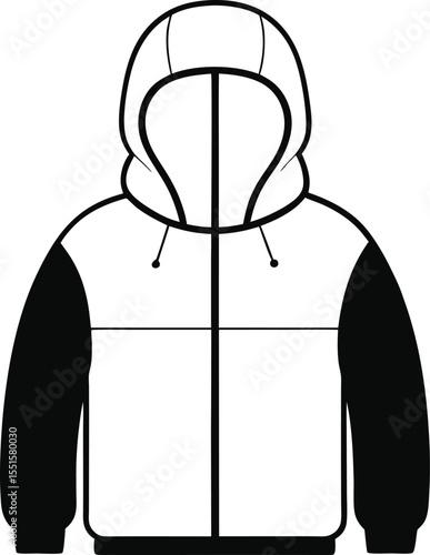 "Outline of a two-tone puffer jacket with hood"

