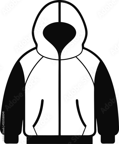 "Outline of a two-tone puffer jacket with hood"
