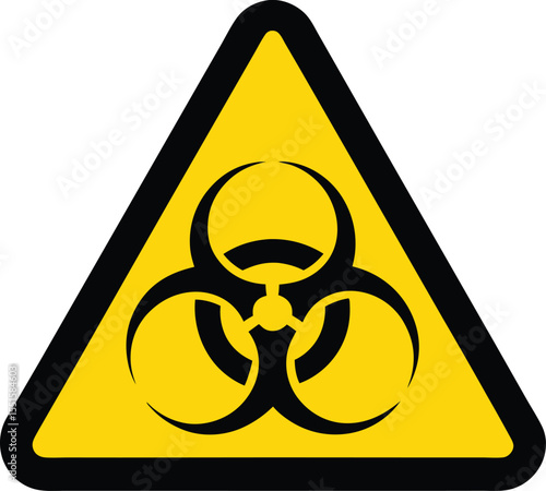 Yellow triangular warning sign with biohazard symbol, representing biological hazard. Biohazard warning sign.