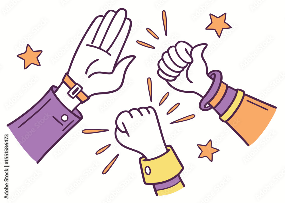 Fototapeta premium Teamwork celebration hands high five gesture success collaboration achievement vector illustration
