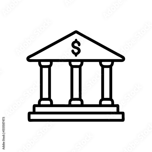 Financial Institution Icon Bank Building Line Art Illustration