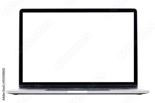 Laptop blank white screen on transparent, mockup digital device