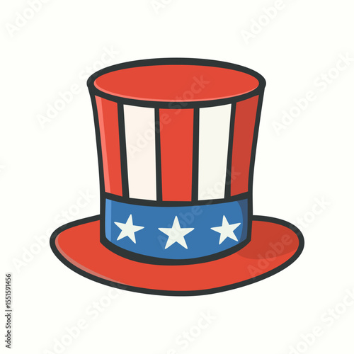 Patriotic USA top hat icon in red, white, and blue for Independence Day celebration, political graphics, and national holiday promotional designs