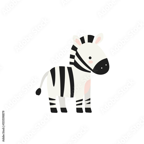 Adorable Cartoon Zebra with Black Stripes and Pink Accents Standing Proudly.