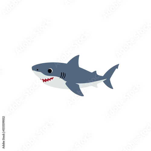 Cartoon Great White Shark with Red Teeth and Three Black Lines.